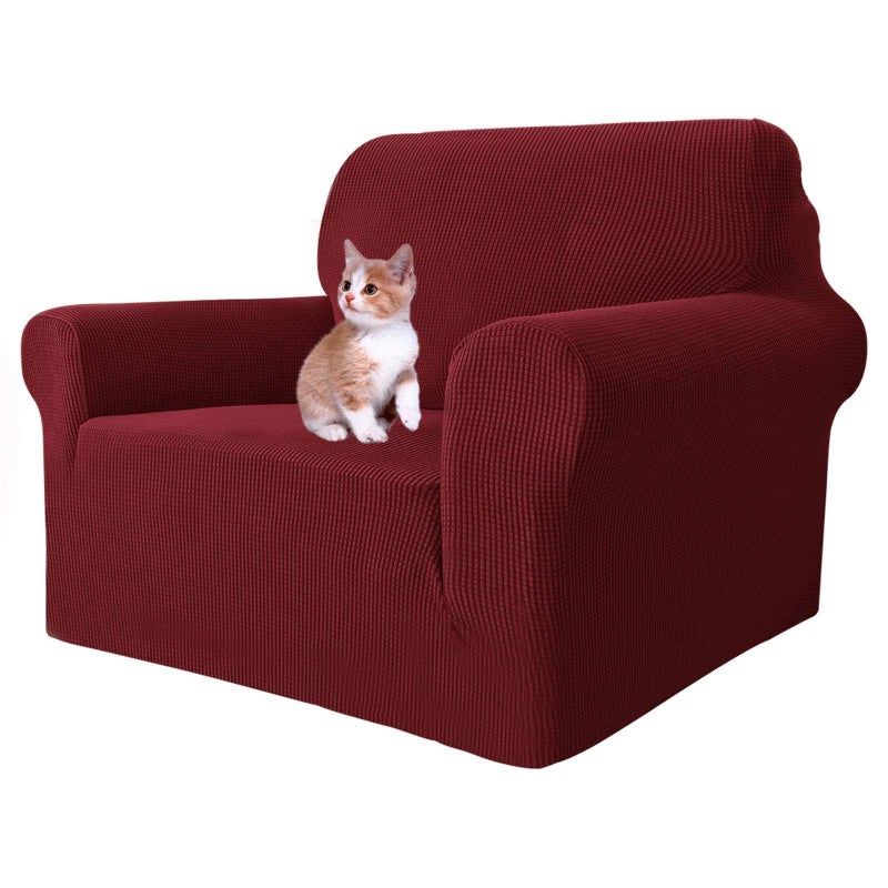 MAXIJIN Stretch Chair Cover Chair Slipcovers with Arms, 1-Piece Couch Sofa Chair Covers for Living Room, Non Slip Armchair Cover (31"-46") Furniture Protector Dogs Pet Friendly (Chair, Wine Red) - Image 1